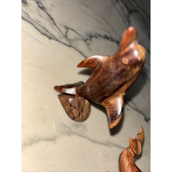 3 Vintage Hand Carved Wooden Sea Life Figurines 3” Dolphins Whale Exquisite MCM - Picture 5 of 10